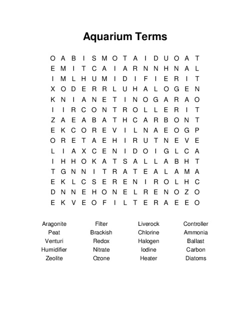 Aquarium Terms Word Search Puzzle