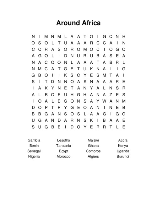 Around Africa Word Search Puzzle