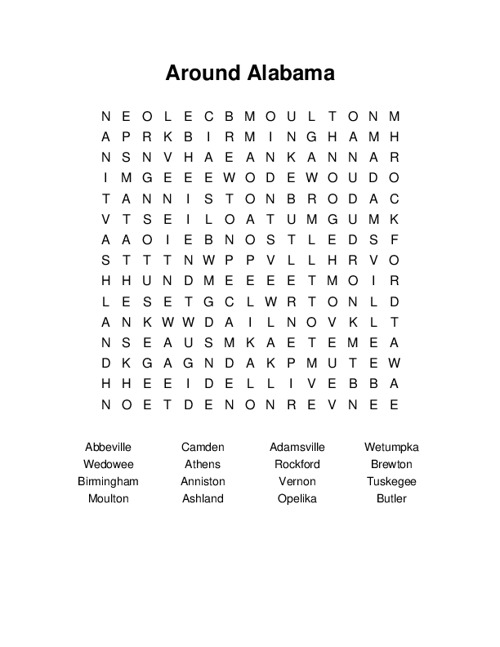 Around Alabama Word Search Puzzle