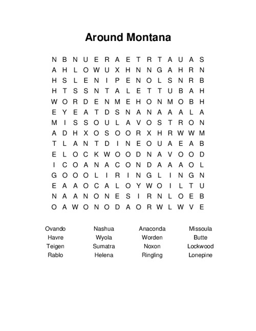 Around Montana Word Search Puzzle