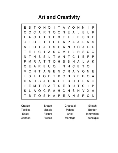 Art and Creativity Word Search Puzzle