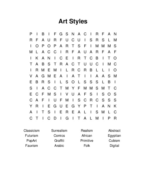 Art Styles Word Search Puzzle