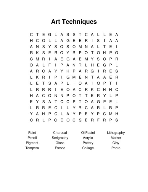 Art Techniques Word Search Puzzle