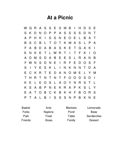 At a Picnic Word Search Puzzle
