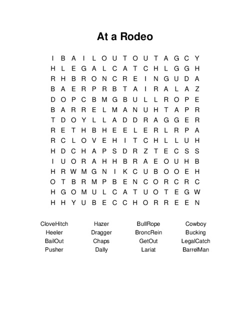 At a Rodeo Word Search Puzzle