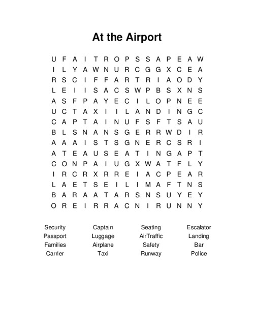 At the Airport Word Search Puzzle
