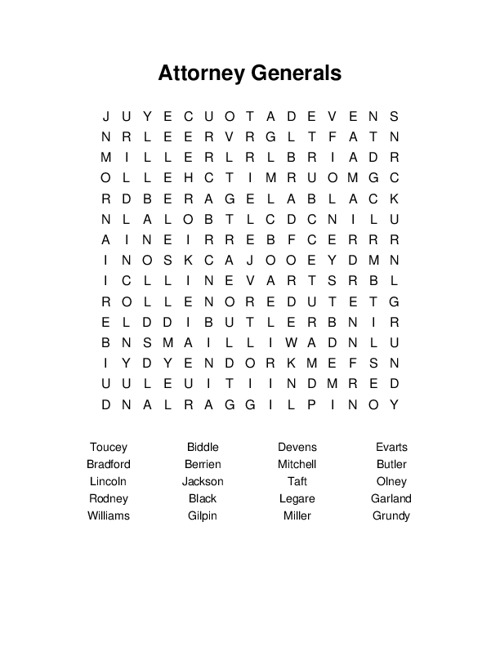 Attorney Generals Word Search Puzzle