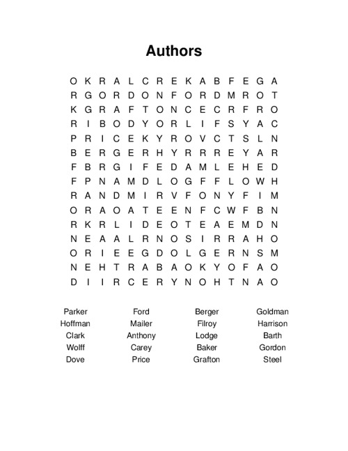 Authors Word Search Puzzle