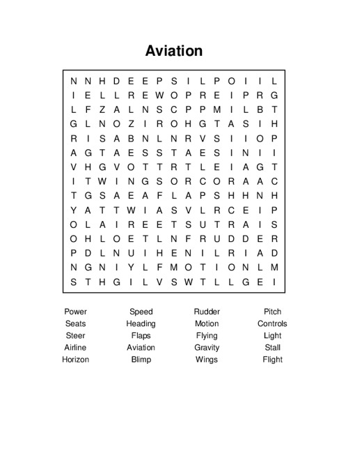 Aviation Word Search Puzzle