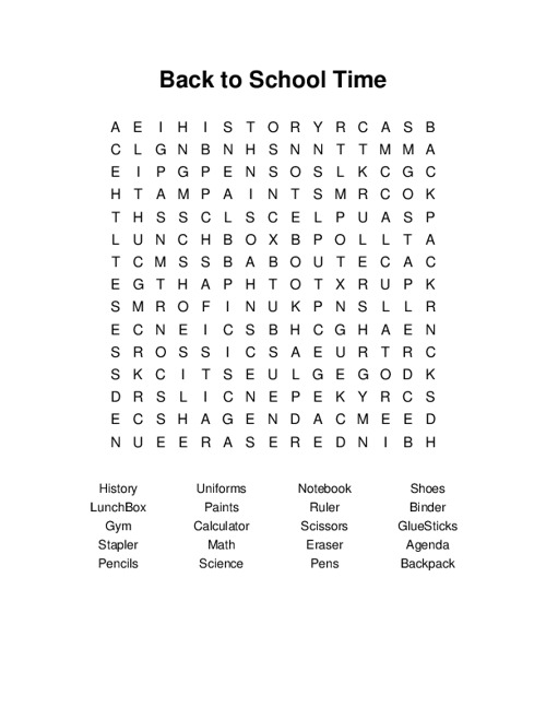 Back to School Time Word Search Puzzle