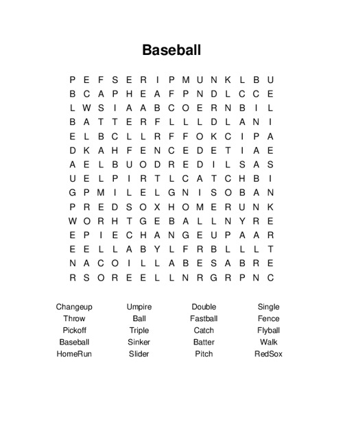 Baseball Word Search