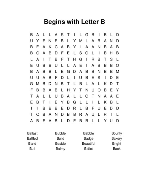 Begins With Letter B Word Search