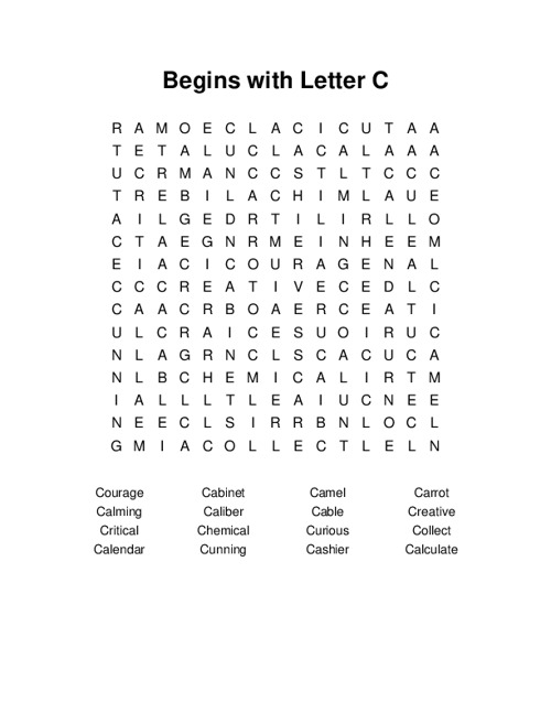 Begins with Letter C Word Search Puzzle