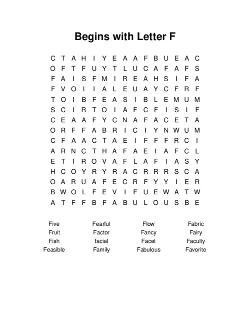 Begins with Letter F Word Search Puzzle