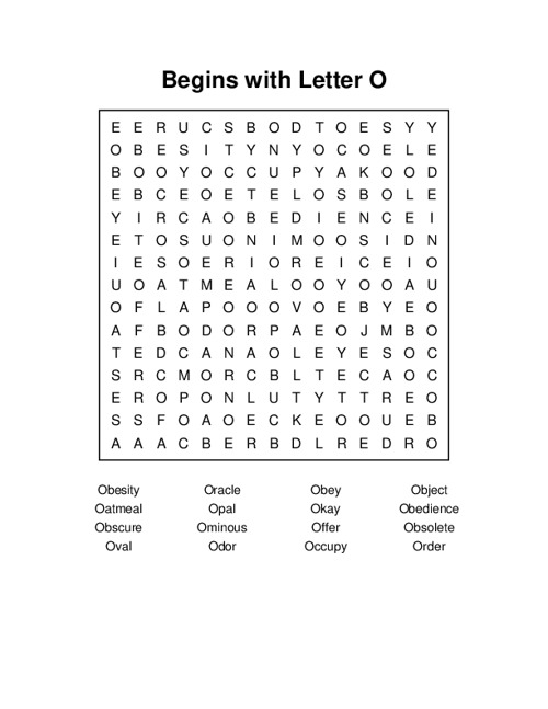 Begins with Letter O Word Search Puzzle