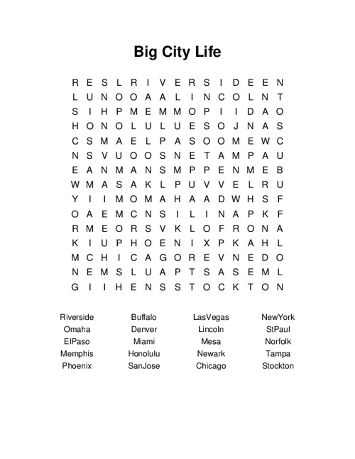 Big City Life Word Search Puzzle