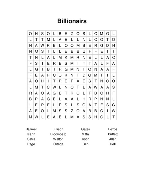 Billionairs Word Search Puzzle