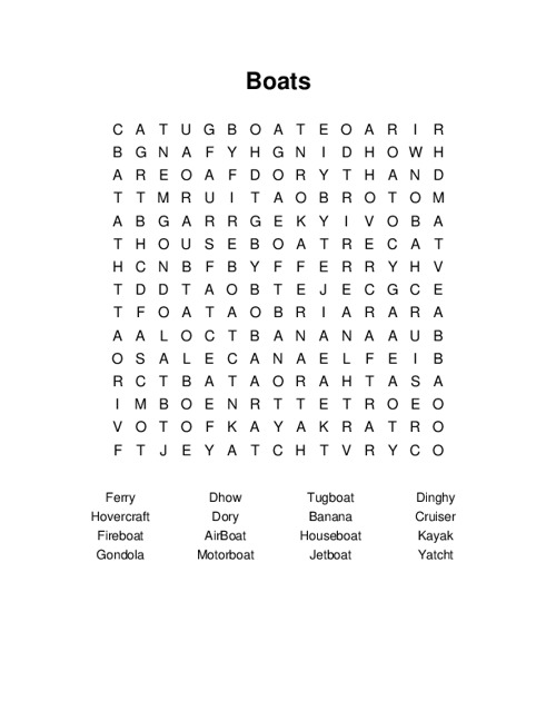 Boats Word Search Puzzle