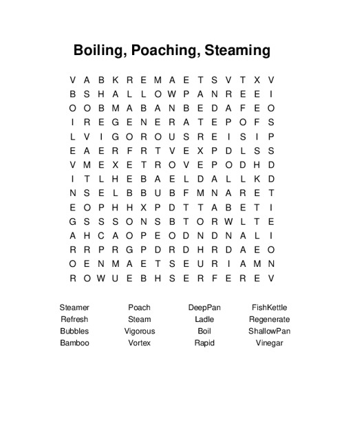 Boiling, Poaching, Steaming Word Search Puzzle