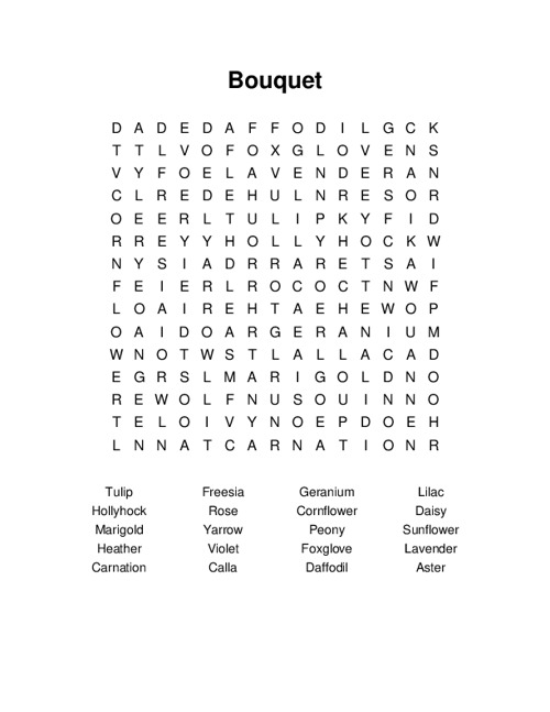 Bouquet Word Search Puzzle
