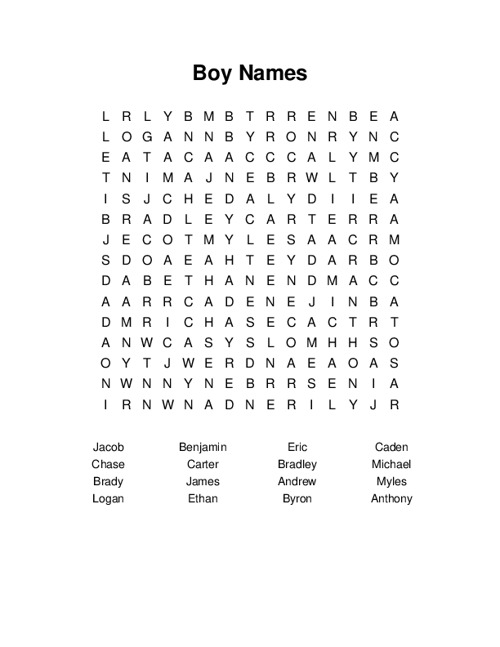 Boy Names Word Search Puzzle