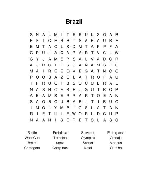 Brazil Word Search Puzzle
