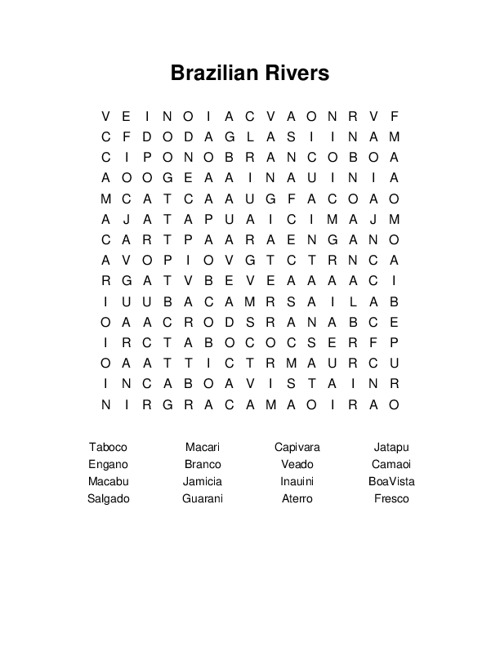 Brazilian Rivers Word Search Puzzle