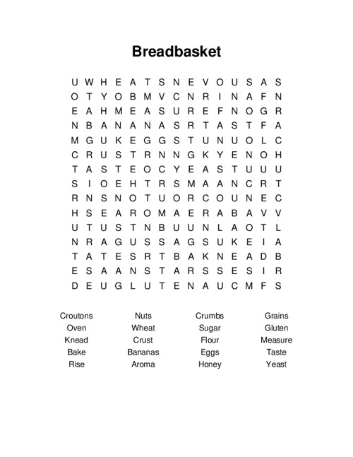Breadbasket Word Search Puzzle