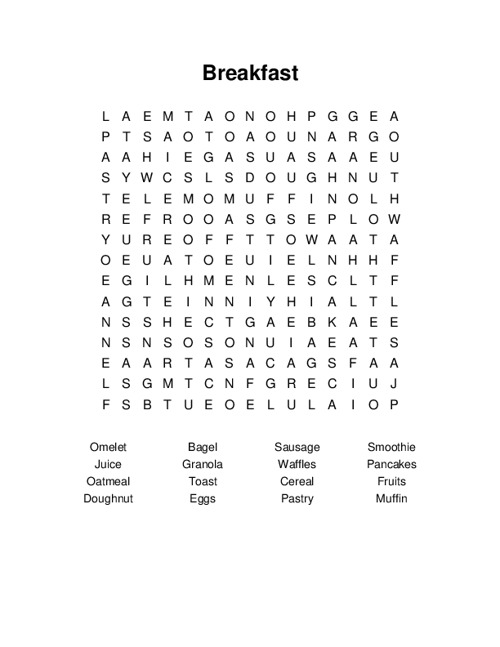Breakfast Word Search Puzzle