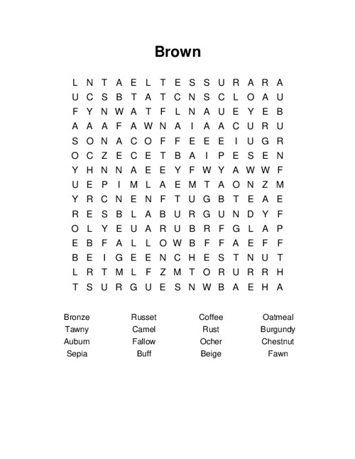 Brown Word Search Puzzle