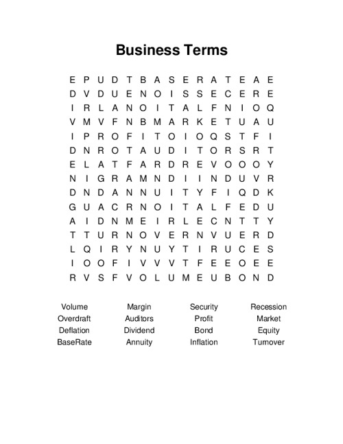Business Terms Word Search Puzzle