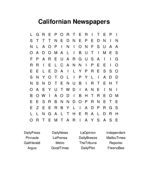 Californian Newspapers Word Search Puzzle