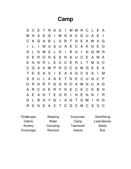 Camp Word Search Puzzle