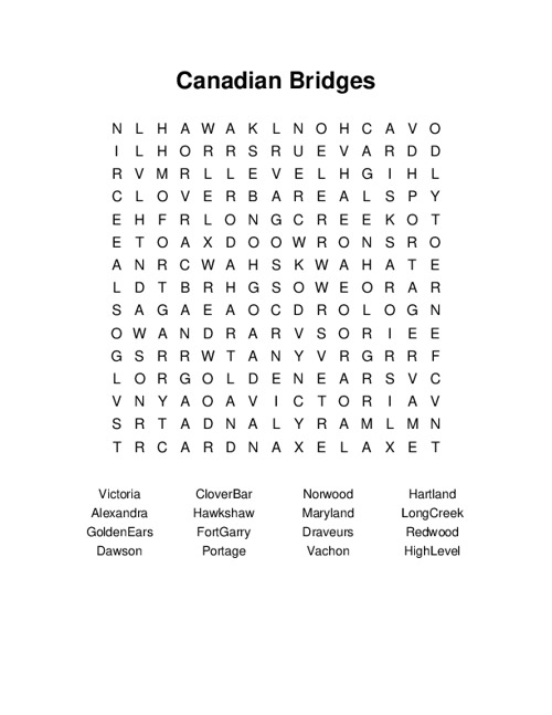 Canadian Bridges Word Search Puzzle