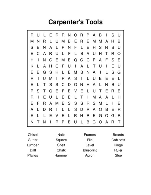 Carpenters Tools Word Search Puzzle