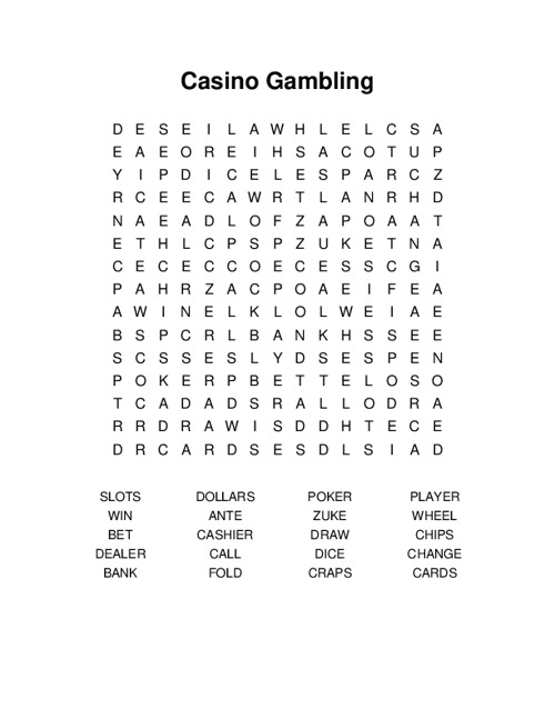 Casino Gambling Word Search Puzzle