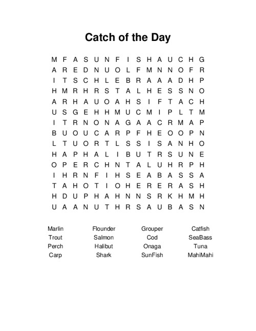 Catch of the Day Word Search Puzzle
