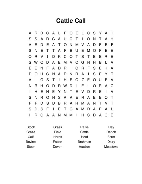 Cattle Call Word Search Puzzle