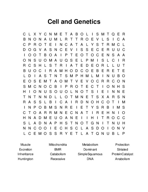 Cell and Genetics Word Search Puzzle
