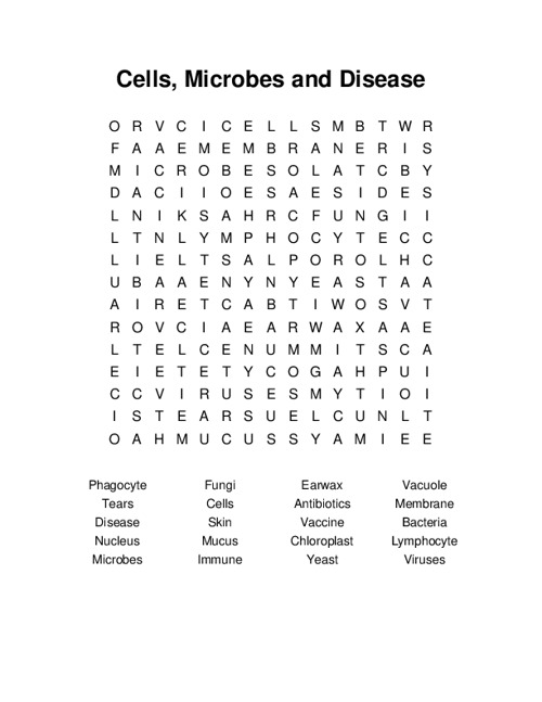 Cells, Microbes and Disease Word Search Puzzle