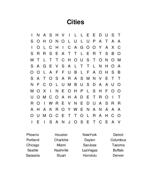 Cities Word Search Puzzle