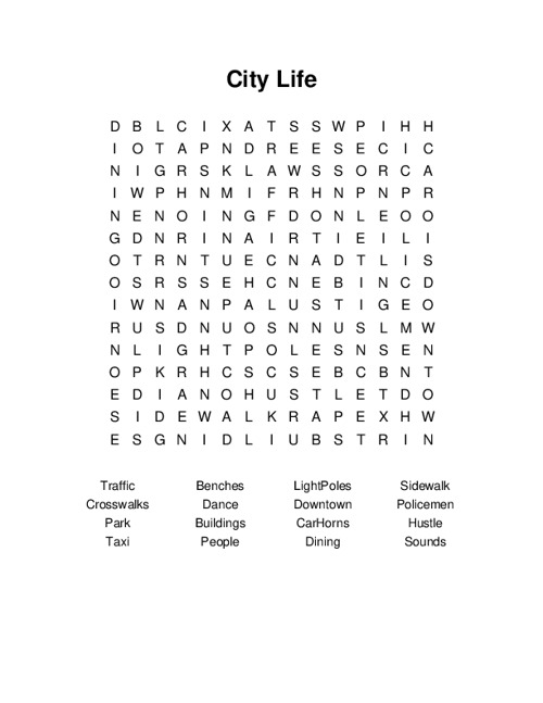 City Life Word Search Puzzle