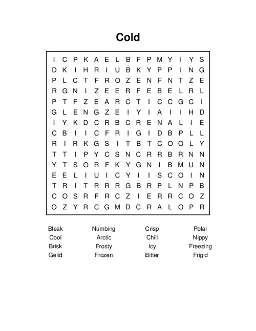 Cold Word Search Puzzle