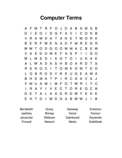 Computer Terms Word Search Puzzle