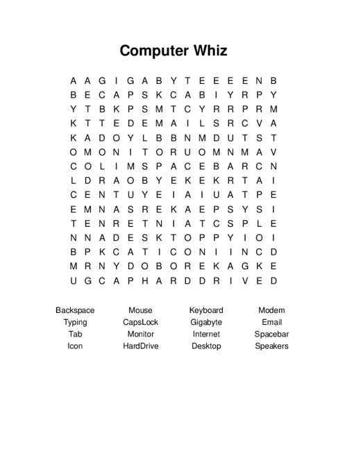 Computer Whiz Word Search Puzzle