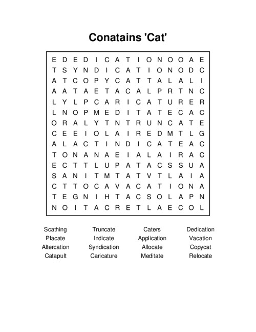 Conatains Cat Word Search Puzzle