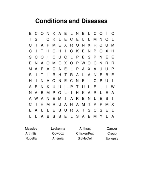 Conditions and Diseases Word Search Puzzle