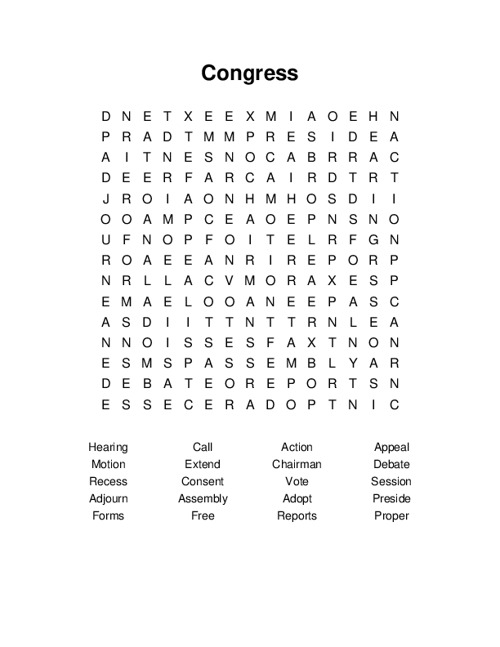 Congress Word Search Puzzle