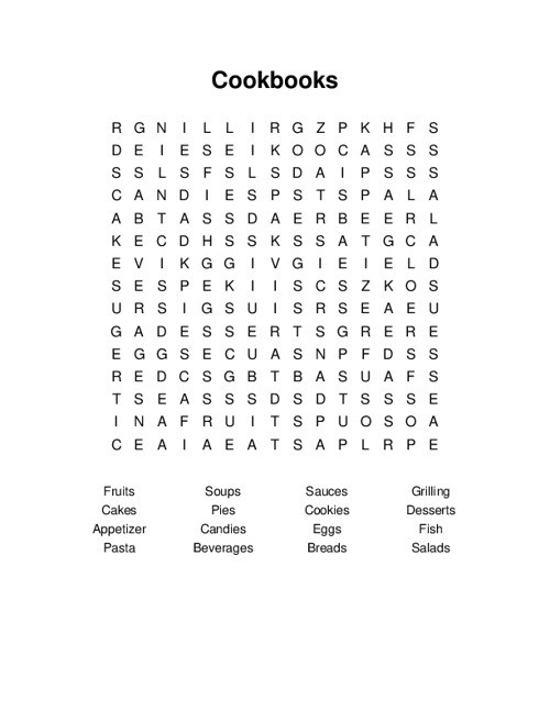 Cookbooks Word Search Puzzle