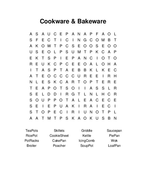 Cookware & Bakeware Word Search Puzzle